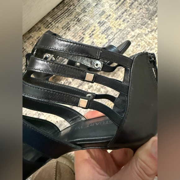 Stuart Weitzman Outing Heeled Sandal Black Leather Strappy Cage Design - Picture 8 of 16